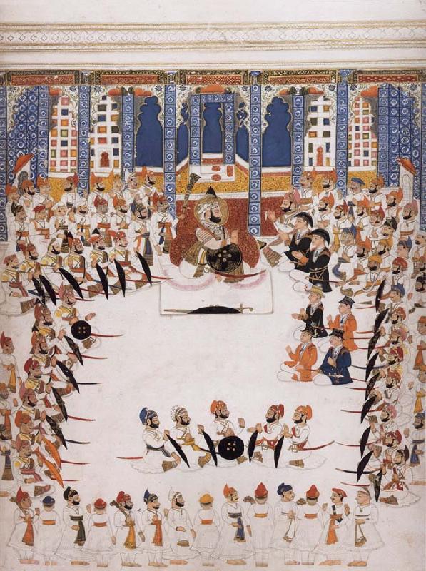 unknow artist Maharana Jawan Singh of Mewar within the Royal Palace of Udaipur Norge oil painting art